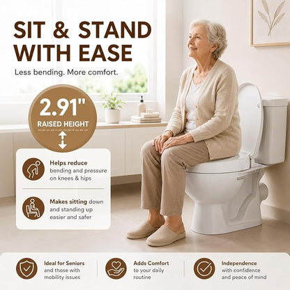 Raised Bidet Toilet Seat, Elongated 18.5", Soft Close | 2.91" raised height, dual self-cleaning nozzles, front & rear wash, quick release, non-electric, secure fit