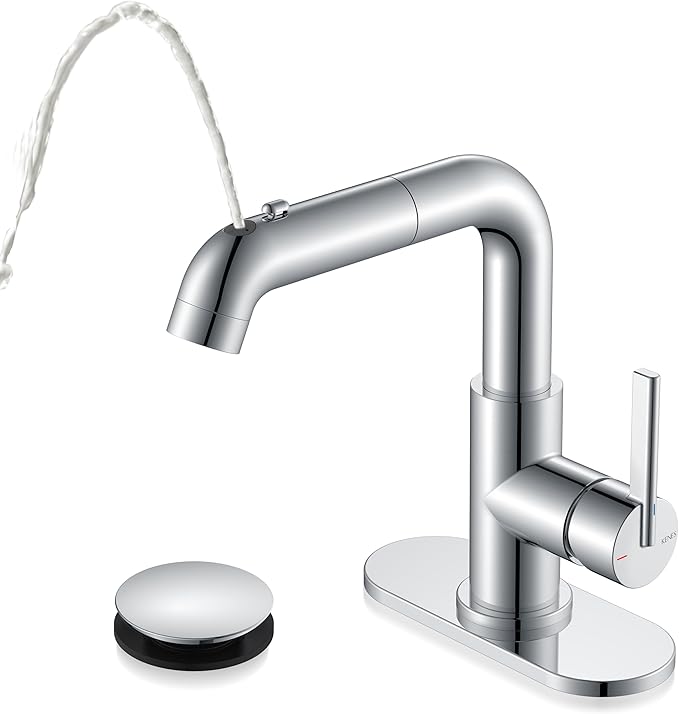 Modern kitchen faucet with pull-out spray head on a white background