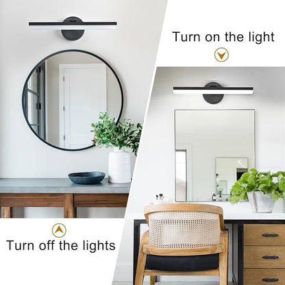 LED Modern Black Bathroom Vanity Lighting Fixtures Over Mirror 16inch Matte Black Wall Lighting Fixtures for Bathroom(White Light 6000K)