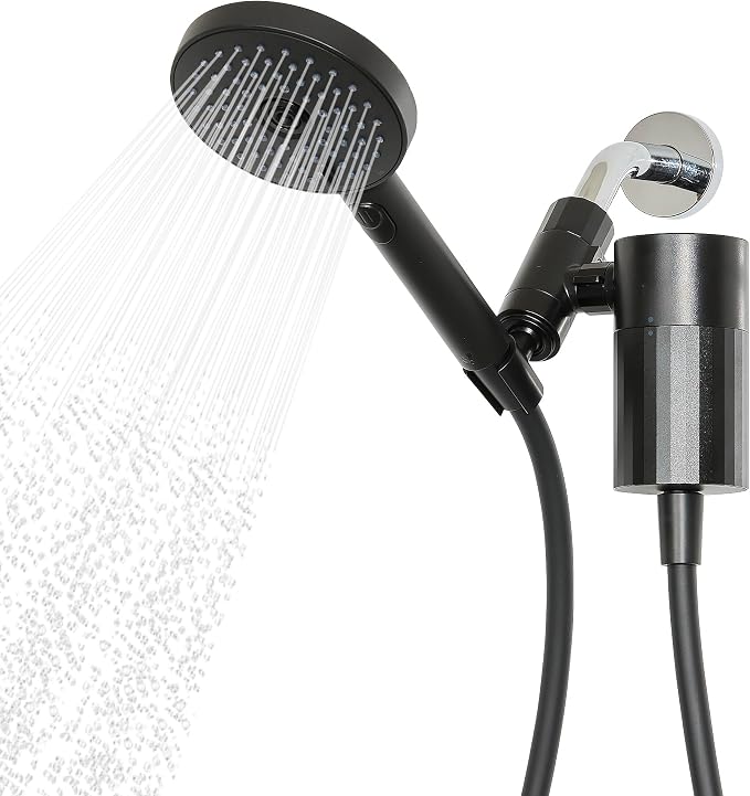 sproos! - Handheld Showerhead, High Performance Filtration, Black | Healthier Hair and Skin - DIY Installation - Renter Friendly - 3 Spray Functions - 70 Inch Hose - High Pressure Performance