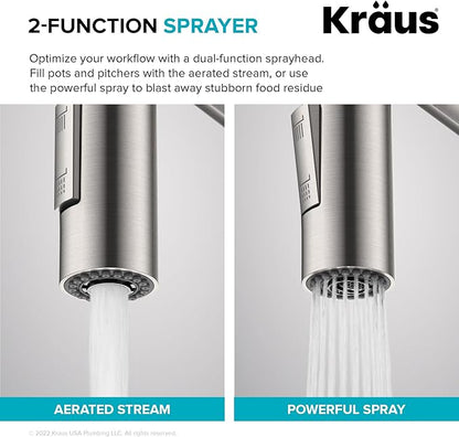 KRAUS Oletto Touchless Sensor Commercial Pull-Down Single Handle Kitchen Faucet with QuickDock Top Mount Assembly in Spot Free Stainless Steel, KSF-2631SFS