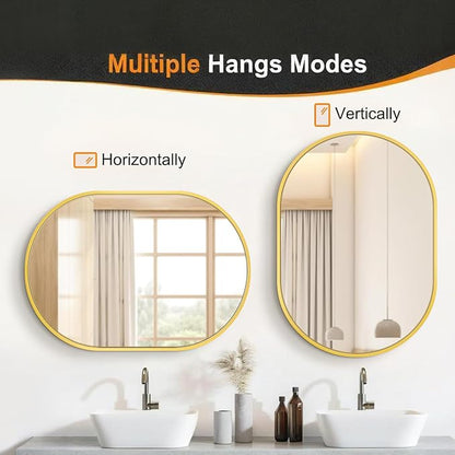 40x28 Gold Oval Bathroom Mirror for Over Sink, Aluminum Frame | HD Reflection No Distortion, Aluminum Frame, Mounting Hardware for Vertical or Horizontal Mount