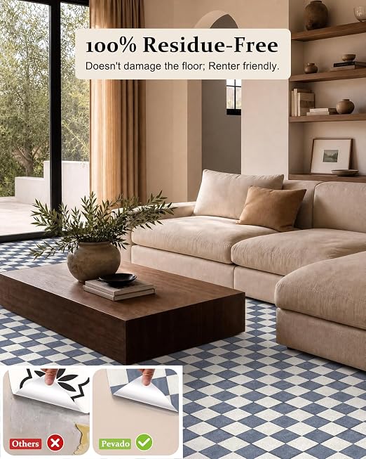 Peel and Stick Floor Tile, Checkered Vinyl Flooring Waterproof, Snap-Proof DIY Flooring Tiles for Bathroom, Kitchen, Fireplace, Wall, Backsplash, No Residue, 20 Tiles-7.87" Thin Version, Blue