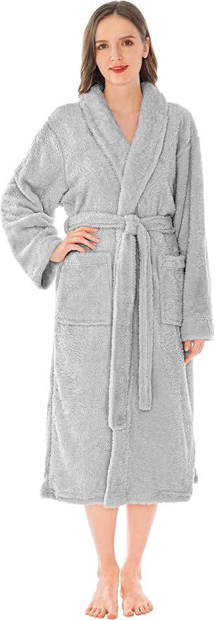 PAVILIA Premium Womens Plush Soft Robe, Fluffy Warm Fleece Sherpa Bathrobe | 260 GSM Shaggy Microfiber, Long Housecoat for Spa Shower Home College Dorm Lounging, Cozy Christmas Holiday Gift for Her