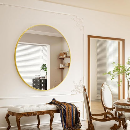 BEAUTYPEAK 42 Inch Round Mirror, Metal Frame Circle Mirror, Gold | Wall Mounted for Entryway, Bathroom, Vanity, Living Room