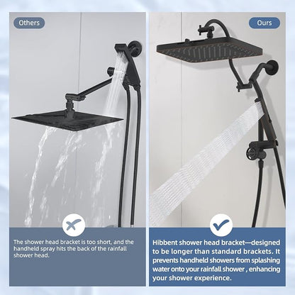 Hibbent 5-Mode 13" Shower head, 4-Mode Handheld Spray Oil-Rubbed Bronze | cUPC Certified High Pressure Rain Showerhead Combo, All Metal 4-way Diverter Extension Arm & Handheld Spray, 71'' Hose