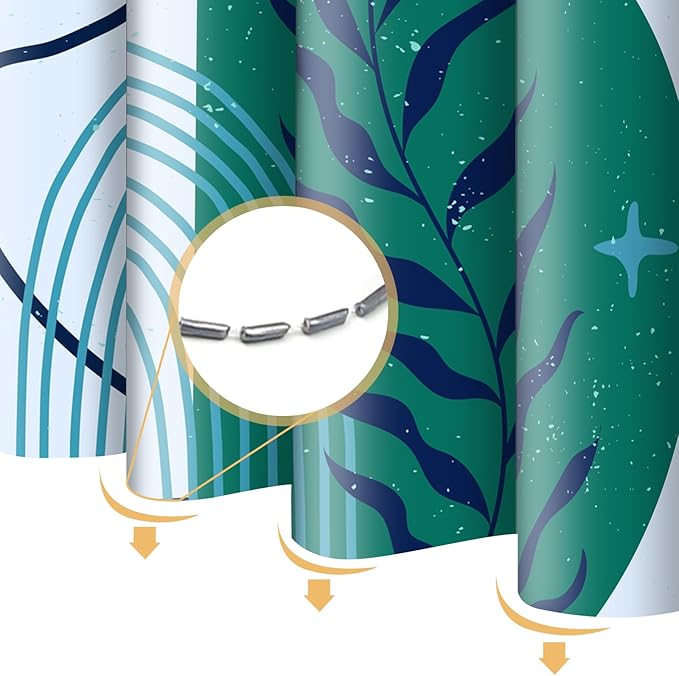 Teal Blue Boho Shower Curtain Abstract Minimalist Aesthetic Modern Geometric Leaf Plant Fabric Shower Curtains Bathroom Accessories