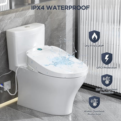 Elongated Heated Bidet Toilet Seat with Dual-Control Panel, LED Display, Instant Warm Water & Air Dryer, Self-Cleaning Nozzle, Soft-Close Lid, UV Nightlight, Child/ECO/Silent Modes