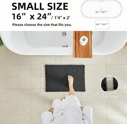 TYUU Black Waffle Bath Mat, Small Boho Bathroom Rugs Non Slip 24x16 | Super Absorbent Quick Dry Bath Rug, Non-Slip Backing, Soft Waffle Washable Farmhouse Bathroom Mats, Tub, Shower & Home Decor