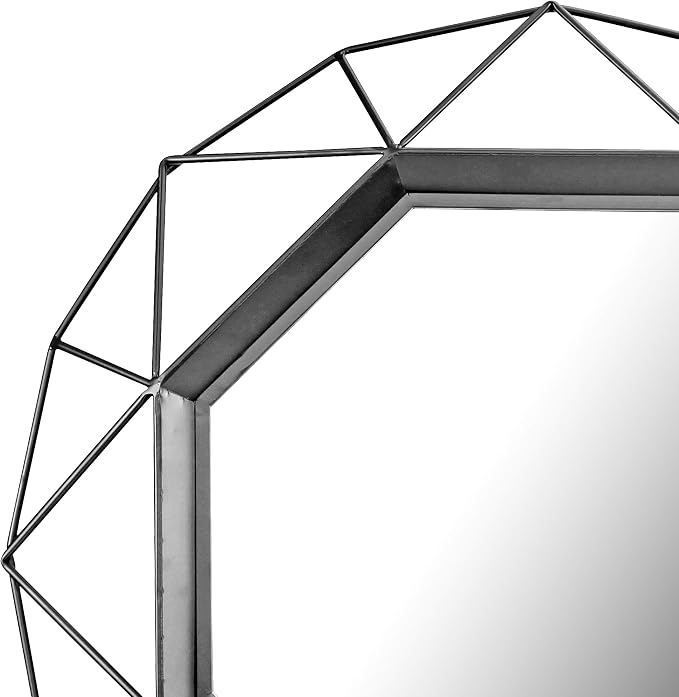 Stonebriar Decorative Black 28.3" Geometric Metal Wire Frame Hanging Wall Mirror with Mounting Brackets, Modern Decor for the Living Room, Bedroom, Bathroom, Hallway, and Entryway