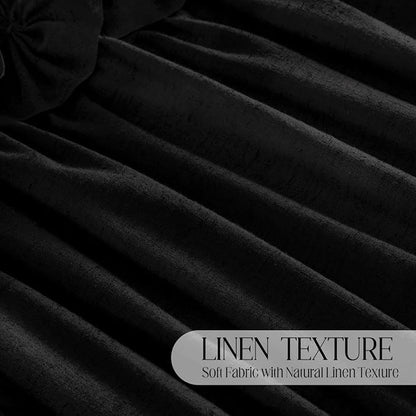 Ruffle Farmhouse Linen Shower Curtain with Vintage Black Linen 72"W x 72"H | Linen Blend Fabric, Ruffle Bow and Ruffled Hem，Linen Texture，Machine Washable，12 Metal Holes and Plastic Hooks