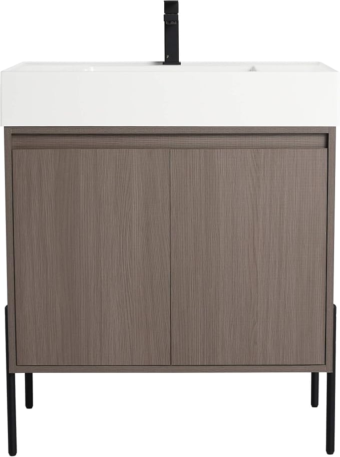 Crownpoint 30 Inch Bathroom Vanity with Sink, White Sink, White Oak Finish, Full Assembly Required, Elegant Bathroom Vanities for Modern Homes