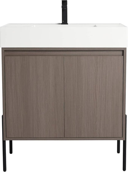 Crownpoint 30 Inch Bathroom Vanity with Sink, White Sink, White Oak Finish, Full Assembly Required, Elegant Bathroom Vanities for Modern Homes