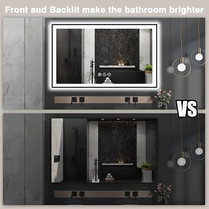 EchosLife 60x36 LED Mirror for Bathroom - Black Aluminum Framed | Black Frame, Front and Backlit, Anti-Fog, Stepless Dimmable, 3 Colors, Memory, Tempered Glass, UL Listed, Horizontal/Vertical