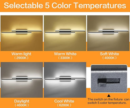 PRESDE 40 Inch LED Bathroom Vanity Light Bar, Modern Black Wall Lighting Fixture Over Mirror 5CCT