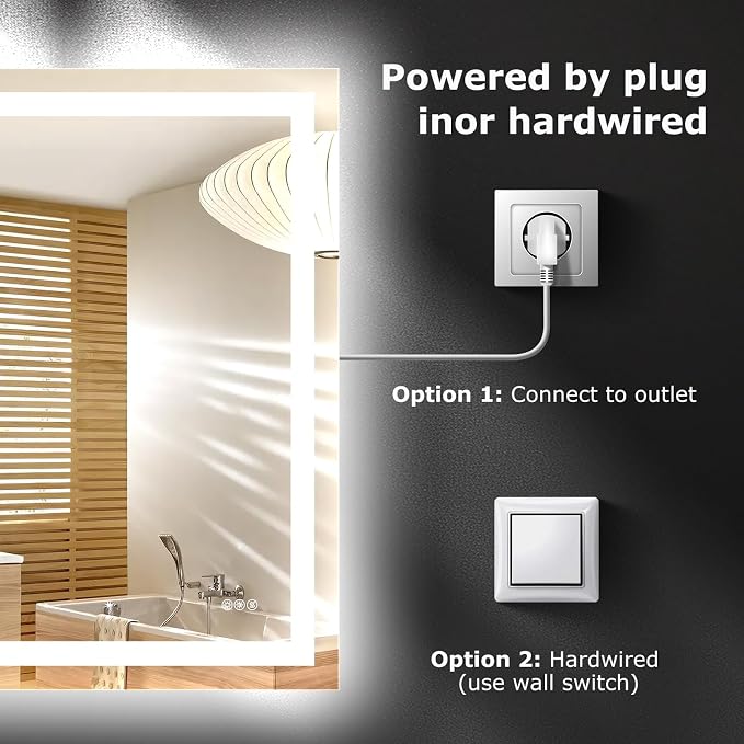 Hivone 60"X40" LED Bathroom Mirror with Lights, Anti-Fog, Dimmable, Backlit + Front Lit, Smart Bathroom Vanity Mirror, Memory Function, Shatterproof, Tempered Glass (Horizontal/Vertical)