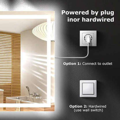 Hivone 60"X40" LED Bathroom Mirror with Lights, Anti-Fog, Dimmable, Backlit + Front Lit, Smart Bathroom Vanity Mirror, Memory Function, Shatterproof, Tempered Glass (Horizontal/Vertical)