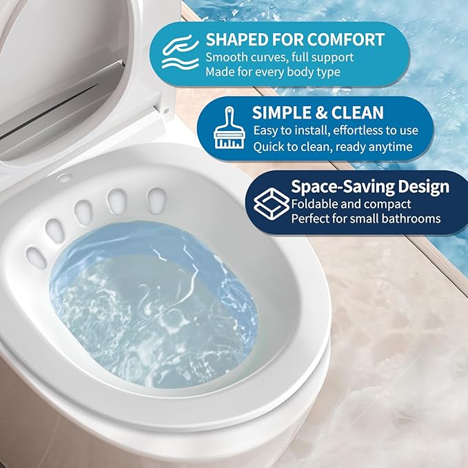 RUGUO Sitz Bath for Toilet Seat - Yoni Steam Seat - Sitz Bath for Hemorrhoids and Postpartum Care - Portable Bidet BPA Free - Foldable Basin for Epsom Salt Soak - Blue