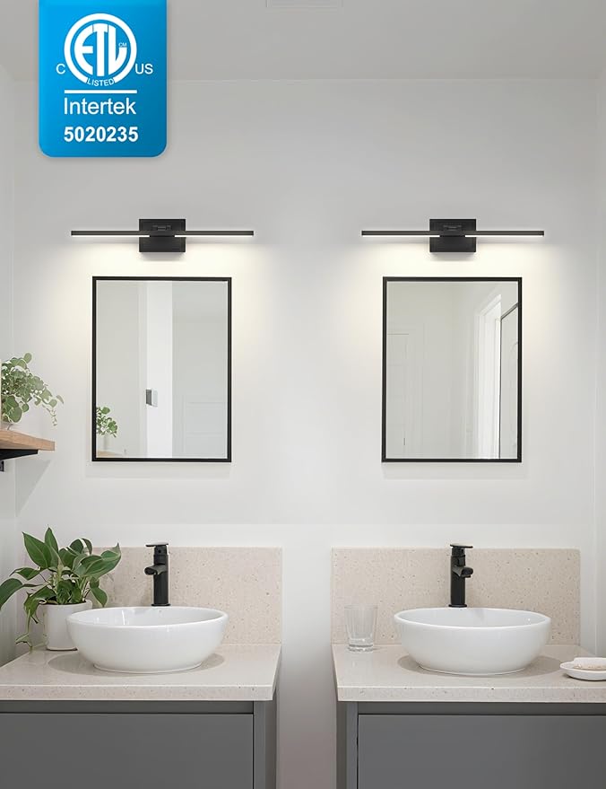 NIORSUN 24 Inch Modern Bathroom Light Fixture, 24W 5CCT Dimmable LED Black Bathroom Vanity Lights Over Mirror, Vanity Lights for Bathrooms Restroom Mirror- ETL Certified