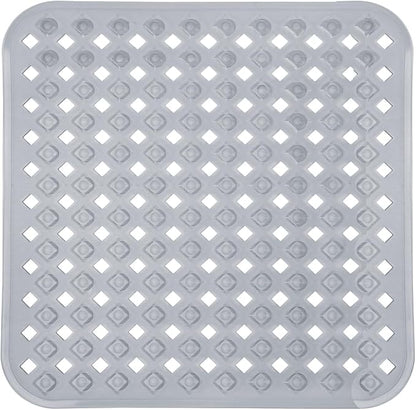 Yimobra Square Shower Mat Non Slip, Super Strong Suction Cups, 21"X21" Bath Tub Mat with Drain Holes, Machine Washable Fast Draining Bath Mats, Bathroom Essentials,Clear Gray