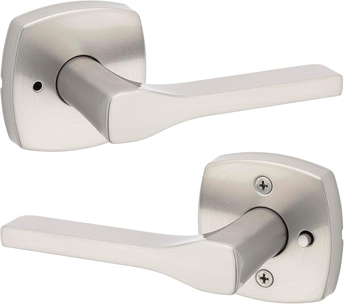 Kwikset Tripoli Lever Interior Privacy Door Handle with Lock, Door Lever For Bathroom and Bedroom, Satin Nickel Reversible Keyless Turn Lock, with Microban Protection