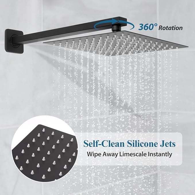 Matte Black Square Shower Head with Handheld Set, Rainfall Shower System Modern Wall Mounted Shower Faucet for Bathroom 10 inch (With Shower Valve)