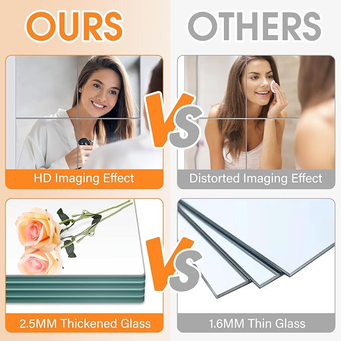 VASUHOME Glass Full Length Wall Mirror Tiles - [12x10 Inch - 8PCS] HD Gym Mirrors for Home Gym, Full Body Long Mirror for Bedroom, Living Room, Door, Closet