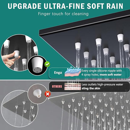 Enga Dual Shower Head System with Tub Spout, Ceiling Mount 10 Inch Shower Head with 6 Inch Wall Mount Shower Head, 4 Way Diverter Shower Faucet with 2 in 1 Handheld, Matte Black