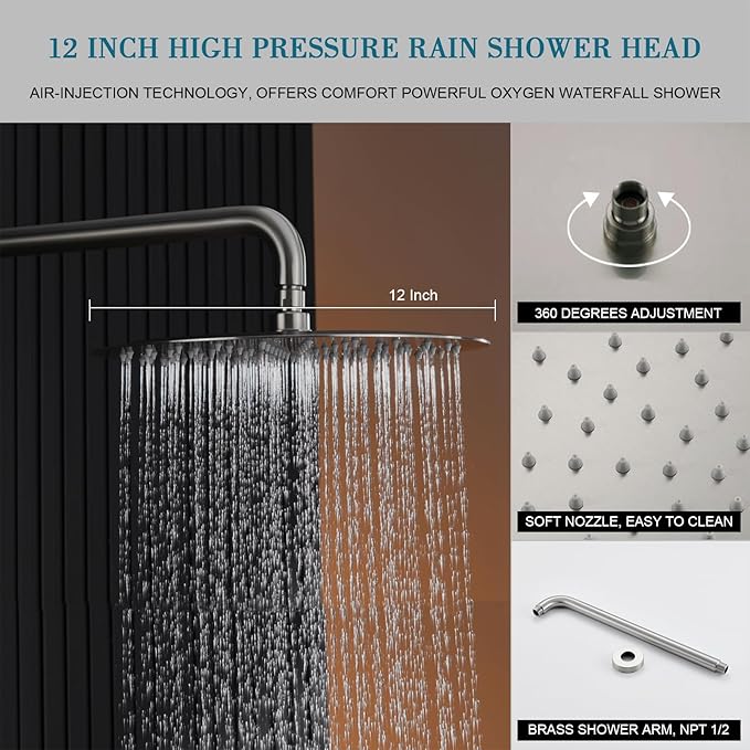 Shower System with Rain Shower and Handheld-12 Inch Rain Shower Head with Handheld- Brushed Nickel Shower Head Fixtures Set for Bathroom (Brushed Nickel)