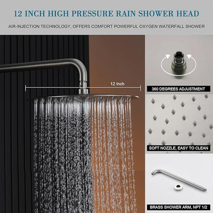 Shower System with Rain Shower and Handheld-12 Inch Rain Shower Head with Handheld- Brushed Nickel Shower Head Fixtures Set for Bathroom (Brushed Nickel)