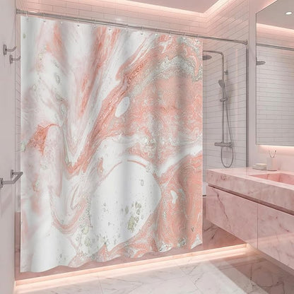 Pink Marble Shower Curtain Modern Abstract Pink and Silver White Art Shower Curtains for Bathroom Waterproof Polyester Fabric Bathroom Curtain 72 x 72 Inch with 12 Hooks