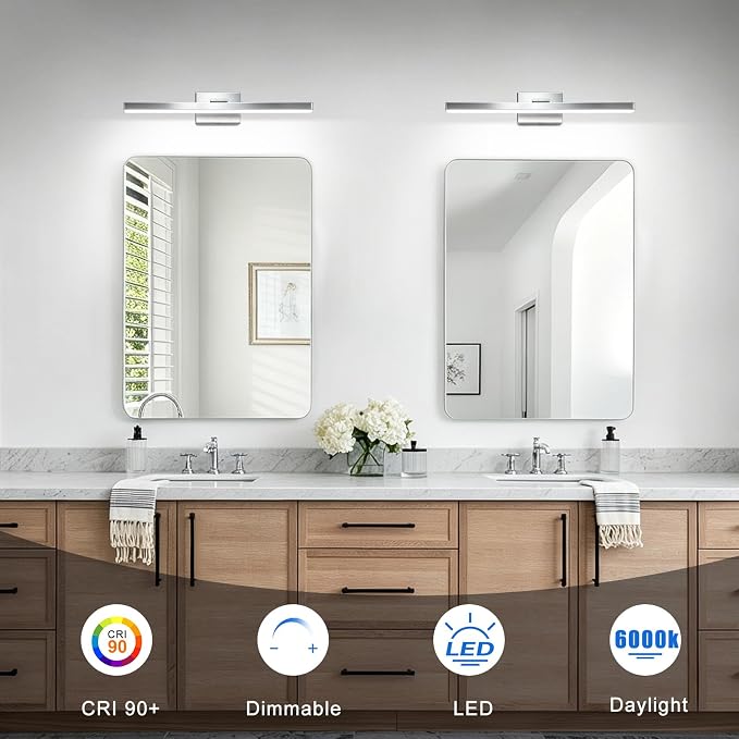 IZORRO Modern Bathroom Vanity Light 24 inch, Rotatable, 16W Dimmable Led Bathroom Light Fixture Over Mirror, Chrome Vanity Light Bar (Cool White 6000K)