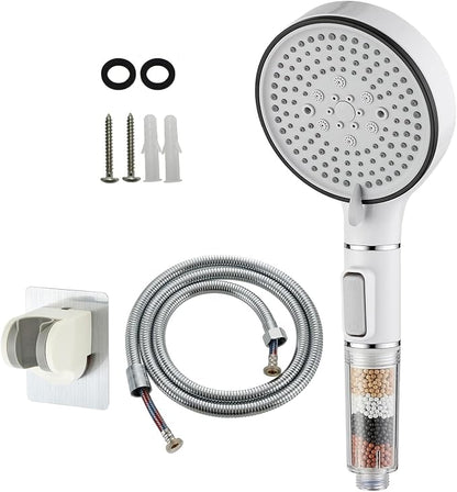 RV Shower Head with Hose, High Pressure 5 Setting Shower Head with Filter and On/Off, Water Saving Shower Head for RV/Camper, Travel Trailer, Motorhome,White，Save water (White)