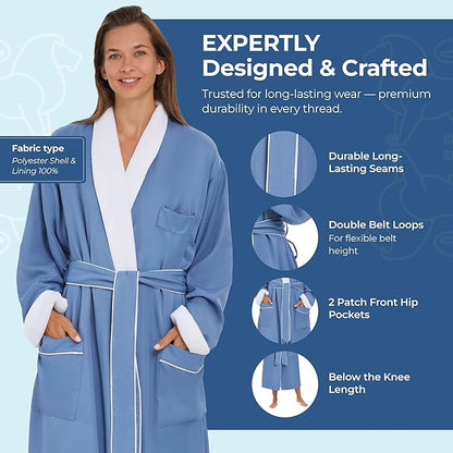 MONARCH Unisex Plush Lined Microfiber Bath Robe - Soft Shell with Polyester Lining, Resort-Grade Hotel & Spa Robe with Pocket