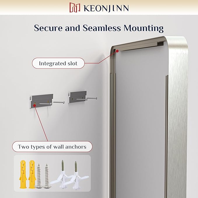 Keonjinn 32 x 36 Inch Brushed Nickel Bathroom Mirrors for Over Sink, Rounded Rectangle Silver Bathroom Vanity Mirror, Farmhouse Mirror for Wall, HD Tempered Glass, Anti-Rust Aluminum Alloy Mirror