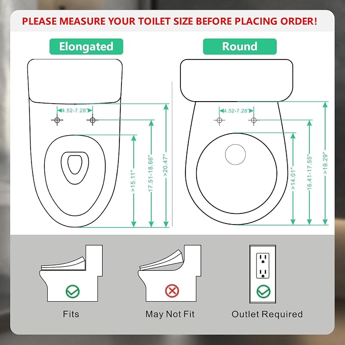 Smart Electric Heated Bidet Toilet Seat, Warm Water & Air Dryer, Round | Multi Wash Modes, Self-Cleaning Nozzle, Soft Close Lid, Side Panel Control, Night Light, LED Display, Adjustable Temperature