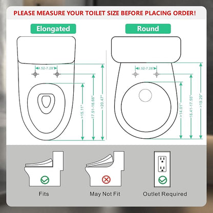 Smart Electric Heated Bidet Toilet Seat, Warm Water & Air Dryer, Round | Multi Wash Modes, Self-Cleaning Nozzle, Soft Close Lid, Side Panel Control, Night Light, LED Display, Adjustable Temperature