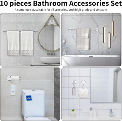 Newfun 10Pcs Brushed Nickel Bathroom Hardware Set - Includes 24&18inch Towel Bar, Robe Hook, Toilet Paper Holder, 2 Pack 5 Piece Bathroom Accessories Set Stainless Steel Wall Mounted | Include 24 inch Towel Bar, Robe Hook, Toilet Paper Holder, Stainles...