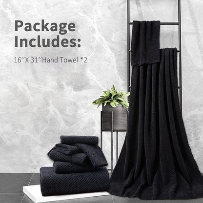 Black Hand Towels Set 2 Pack-16“x31”,Ultra Soft Microfibers Bathroom Towel Set Highly Absorbent Quick Dry Luxury Premium Towel Lightweight Durable Hand Towel Collection for Hotel Spa Gym Kitchen