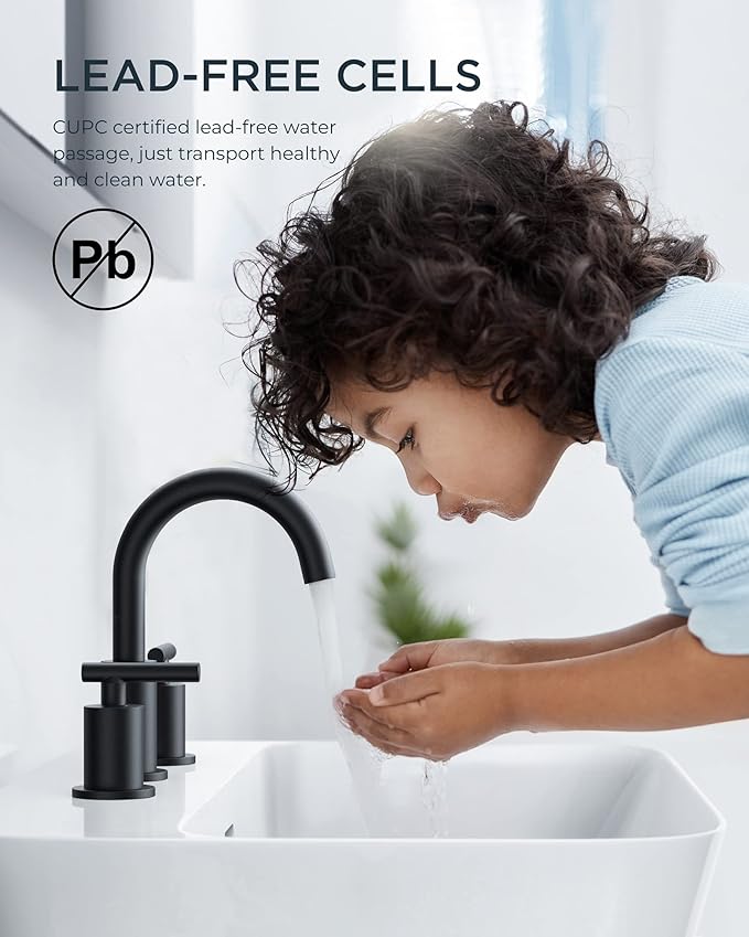 FORIOUS Widespread Black Bathroom Faucets 3 Hole, Matte Black Vanity Faucet | 2 Handle Black Vanity Faucet 3 Holes, 8 Inch bathroom Sink Faucet Black with 360° Rotating Spout, Pop Drain and Supply Line