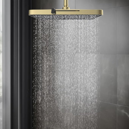 Hibbent 5 Spray Modes Shower Head, 13'' High Pressure Rain Shower Head, Large Rainfall Showerhead for Bathroom, High Flow Waterfall Fixed Showerheads with Adjustable Swivel Ball Joint, Brushed Gold
