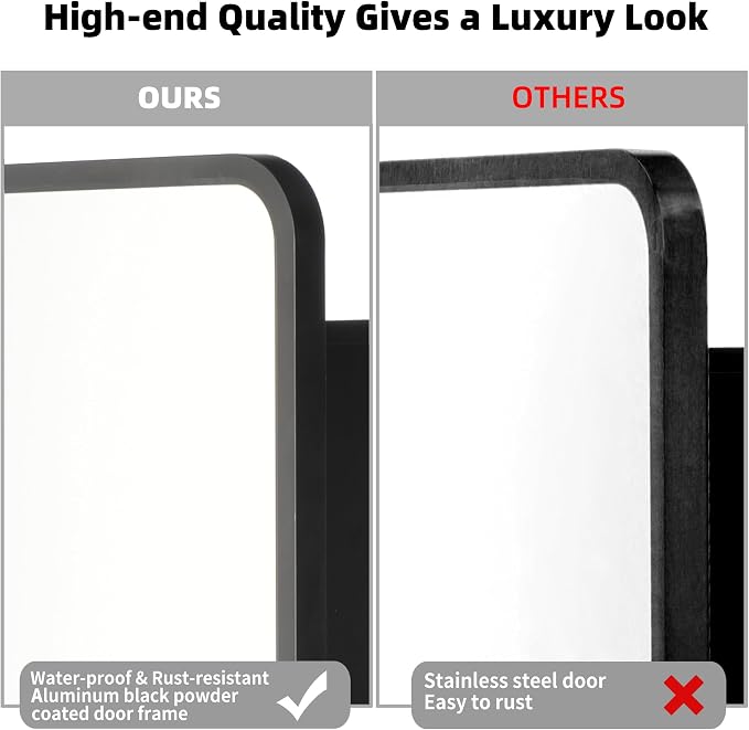 Movo Black Metal Framed Bathroom Mirror Medicine Cabinet, 20 Inch x 31 Inch, Tilting Beveled Vanity Mirror, Recess or Surface Mount Installation