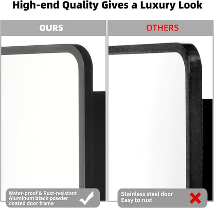 Movo Medicine Cabinet with Mirror, 20 Inch x 28 Inch Farmhouse Black Metal Framed Rectangle Bathroom Mirror Cabinet, Recess or Surface Mount