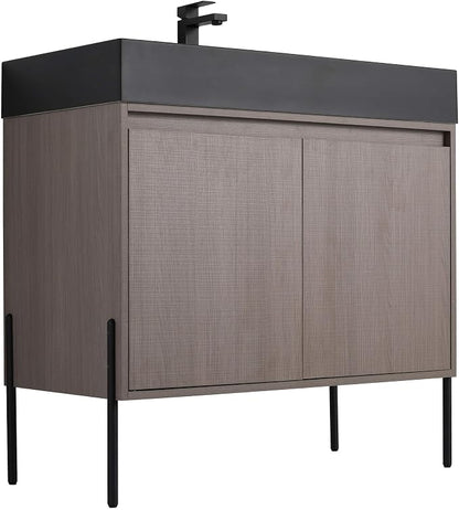 Crownpoint 36 Inch Bathroom Vanity with Sink, Black Sink, Gray Oak Finish, Full Assembly Required, Elegant Bathroom Vanities for Modern Homes