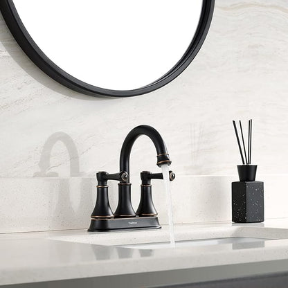 Oil Rubbed Bronze 2 Handle Centerset Bathroom Sink Faucet with Pop up Drain | TimeArrow Modern 4 Inch Bathroom Faucet, Vanity Lavatory Faucet 3 Holes with 360° Swivel Stainless Steel Spout, TAF067Y-ORB