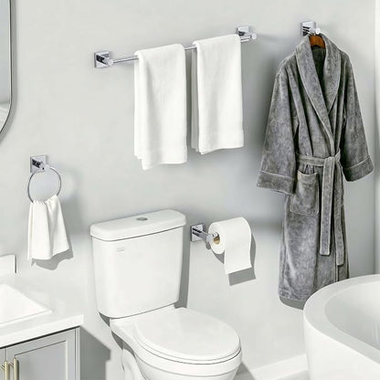 24-Inch Wall Mounted Towel Racks for Bathroom – Space Saver 4-Piece Durable Stainless Steel Bathroom Hardware Set with Towel Bar, Towel Ring, Toilet Paper Holder & Hook, Chrome