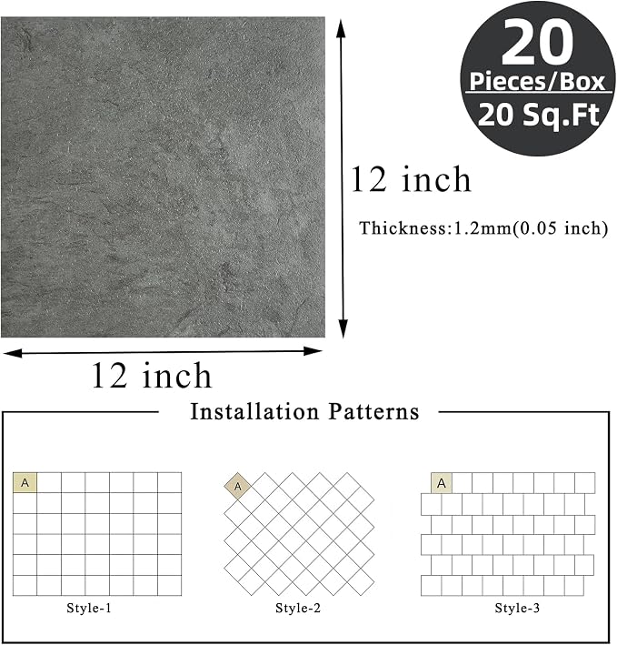 Peel and Stick Floor Tile 12 x 12 Inch Self Adhesive Marble Vinyl Flooring | waterproof and removable sticker tiles, 20-pack covers 20 Sq. Ft, DIY tiles for bedroom, bathroom, kitchen and dining room