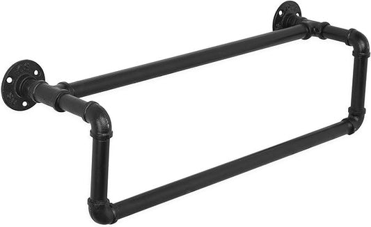MyGift Double Towel Bar for Bathroom, Wall Mounted Bath Towel Rack, Hand Towel Holder, Farmhouse Rustic Bathroom Decor, Industrial Pipe Metal Matte Black