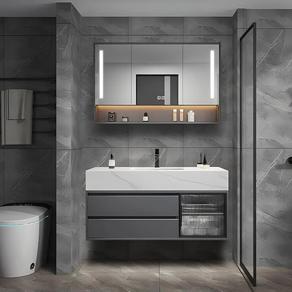 24" Floating Bathroom Vanity,Bathroom Vanity with Sink Set Includes Open LED Smart Defog Mirror Cabinet, Modern Bath Vanity with Drawers,Wall-Mounted Bathroom Vanities,Dark Grey