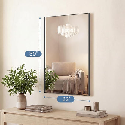 DUMOS 22"x30" Wall Mirror, Bathroom Mirrors for Over Sink, Black | Tempered Glass & Anti Rust Metal Frame, Decor for Entryway, Living Room, Bathroom, Vanity